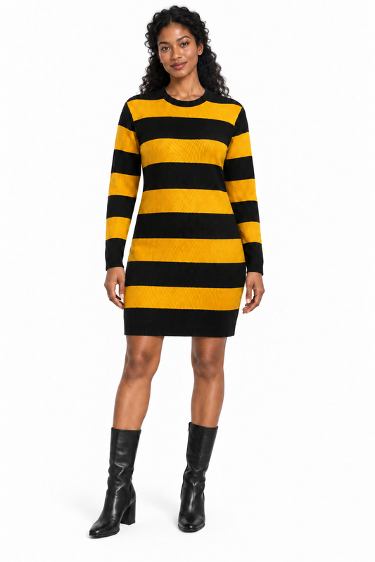 Cross-Knit Brushed Striped Midi Dress