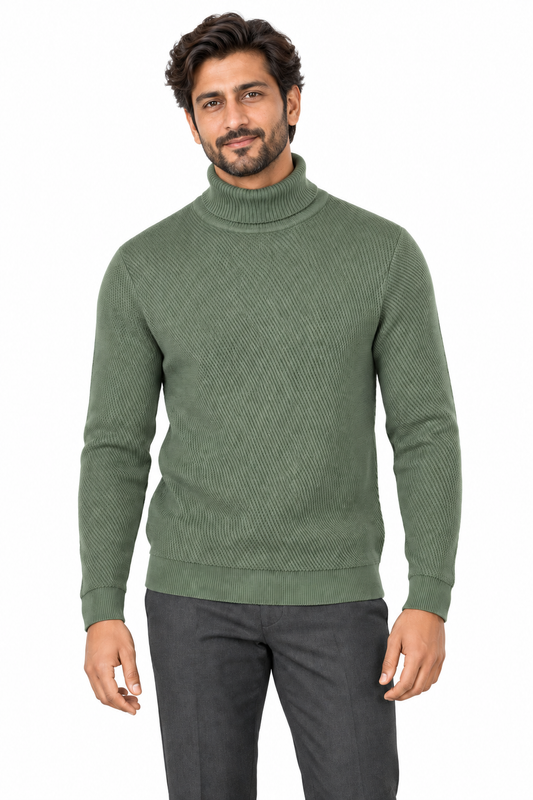 Cross-Knit Brushed High-Neck Sweater
