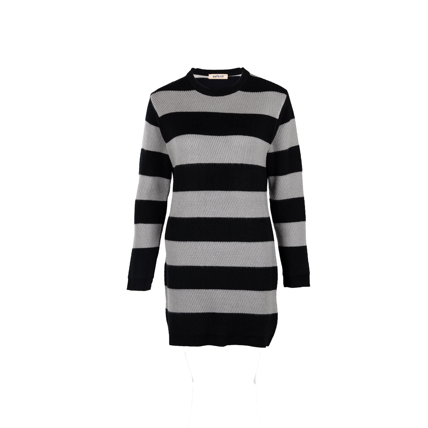 Cross-Knit Brushed Striped Midi Dress