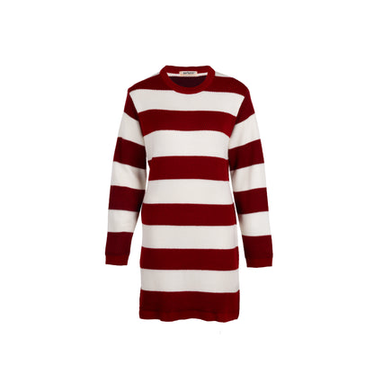 Cross-Knit Brushed Striped Midi Dress
