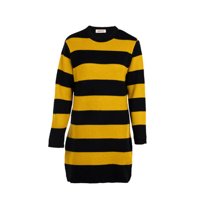 Cross-Knit Brushed Striped Midi Dress